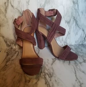 Purple Strappy Suede Sandal Heels